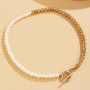 Bohemian Splicing Baroque Pearls Ball Shape Chain OT Necklace Jewelry Stainless Steel Gold Beaded Pearls Necklace For Women