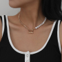Bohemian Splicing Baroque Pearls Ball Shape Chain OT Necklace Jewelry Stainless Steel Gold Beaded Pearls Necklace For Women
