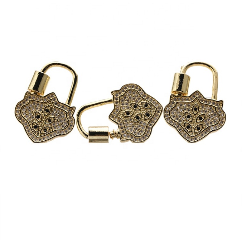 Clear CZ Micro Pave lucky Lock Screw Clasp Carabiner Gold Plated lucky Pendant for Necklace Jewelry Making