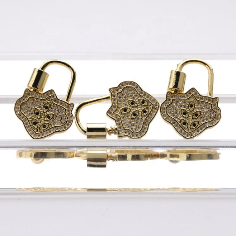 Clear CZ Micro Pave lucky Lock Screw Clasp Carabiner Gold Plated lucky Pendant for Necklace Jewelry Making
