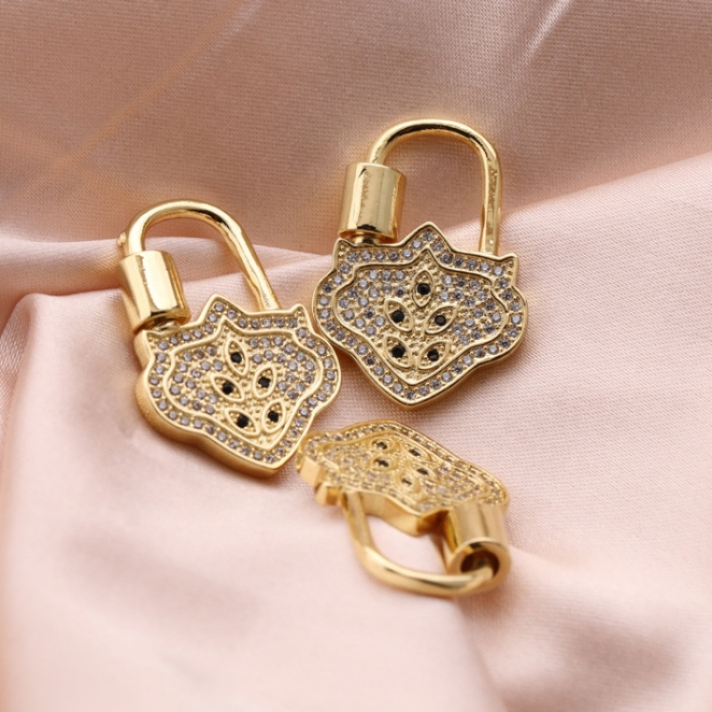 Clear CZ Micro Pave lucky Lock Screw Clasp Carabiner Gold Plated lucky Pendant for Necklace Jewelry Making
