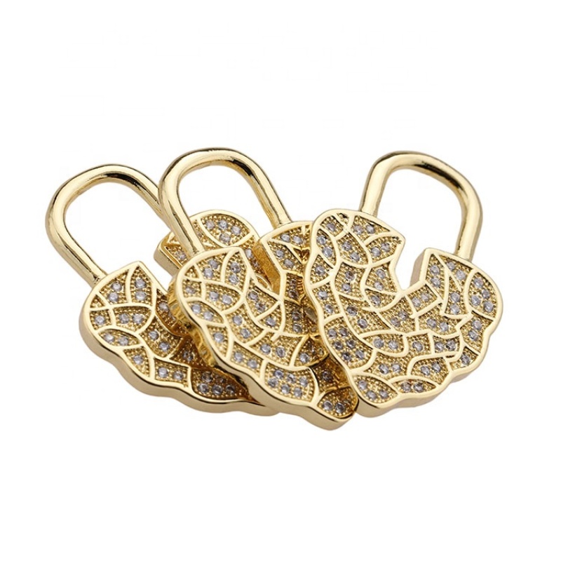Custom Fashion Wholesale Korean Gold Plated Zircon Copper Heart Lock Design DIY Jewelery Accessory for Bracelet Necklace Making
