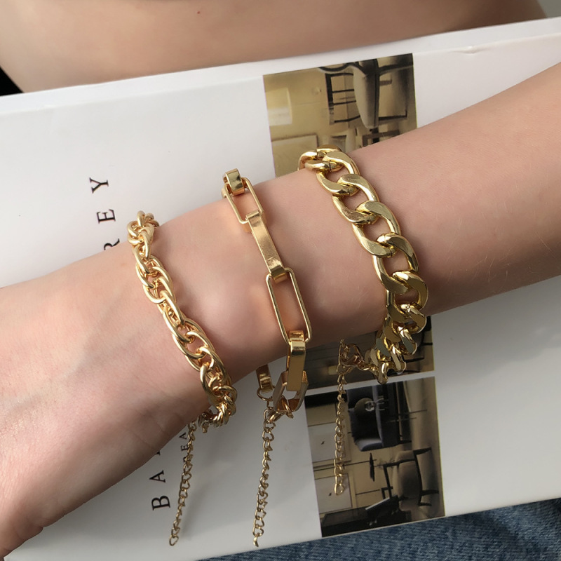 Fashion Ins Style Alloy Gold Plated Link Chain Bracelet Set