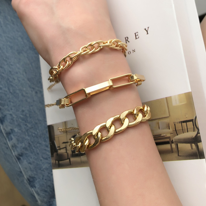 Fashion Ins Style Alloy Gold Plated Link Chain Bracelet Set