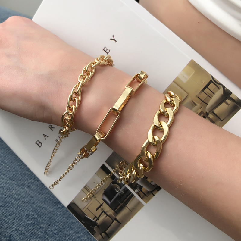 Fashion Ins Style Alloy Gold Plated Link Chain Bracelet Set