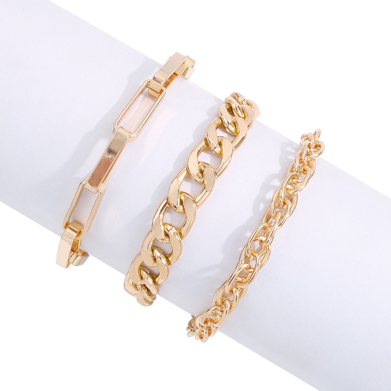 Fashion Ins Style Alloy Gold Plated Link Chain Bracelet Set