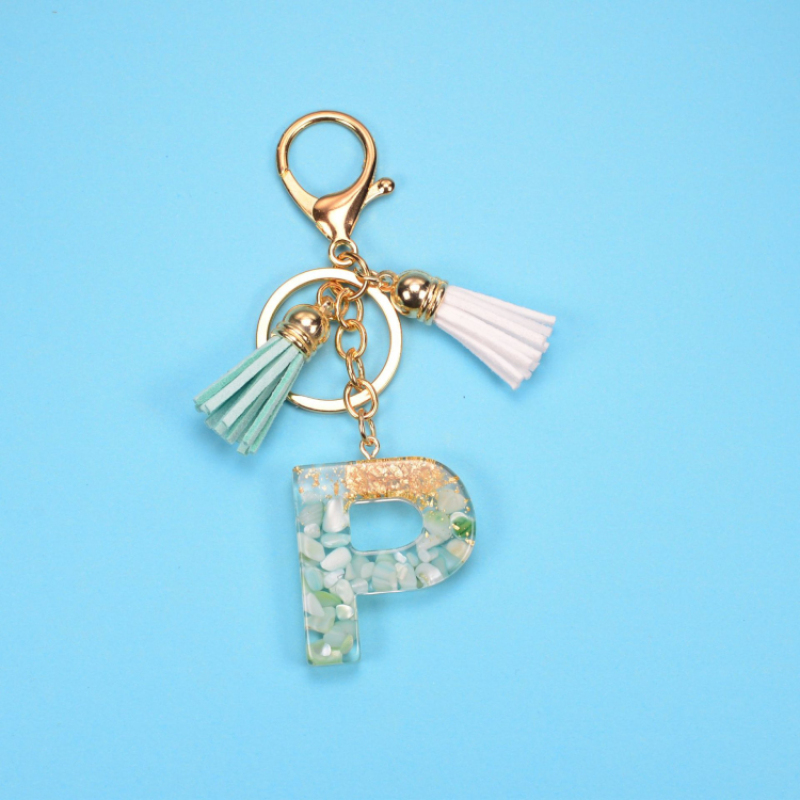 New Custom Design Car Key Chain Resin Alphabet Letter Keychain with Tassel