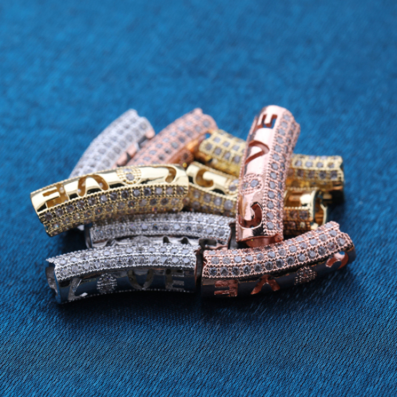 Bracelet Beads Charm Connector Micro Pave Spacer Beads Hot Sale CZ Tube Shape Brass Custom Metal Gun Metal 23*7MM 230-RH CN;ZHE