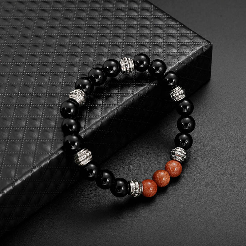 2021 Mens Hand Accessories Cool Silver Metal Bead Natural Black Lava Stone Bracelet