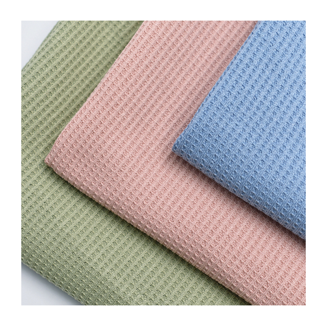 Cheap Anti-pilling colorful solid plain knitted polyester waffle fabric for T-shirt oekotex ready to ship