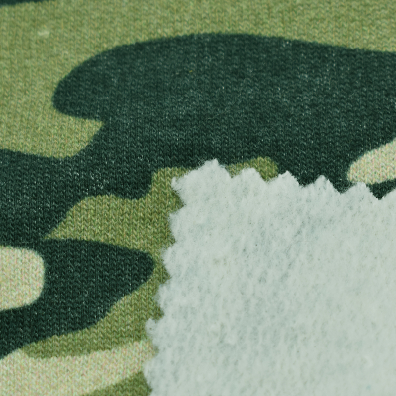 Hot sale fashion prints CVC 60/40 french terry fleece knit fabric for hoodie sweater AOP camouflage