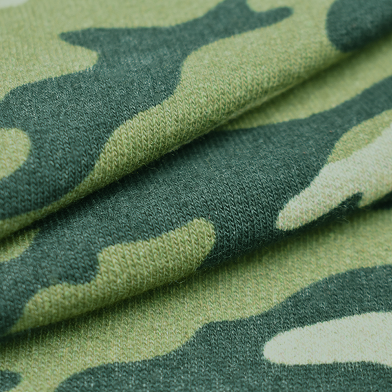 Hot sale fashion prints CVC 60/40 french terry fleece knit fabric for hoodie sweater AOP camouflage