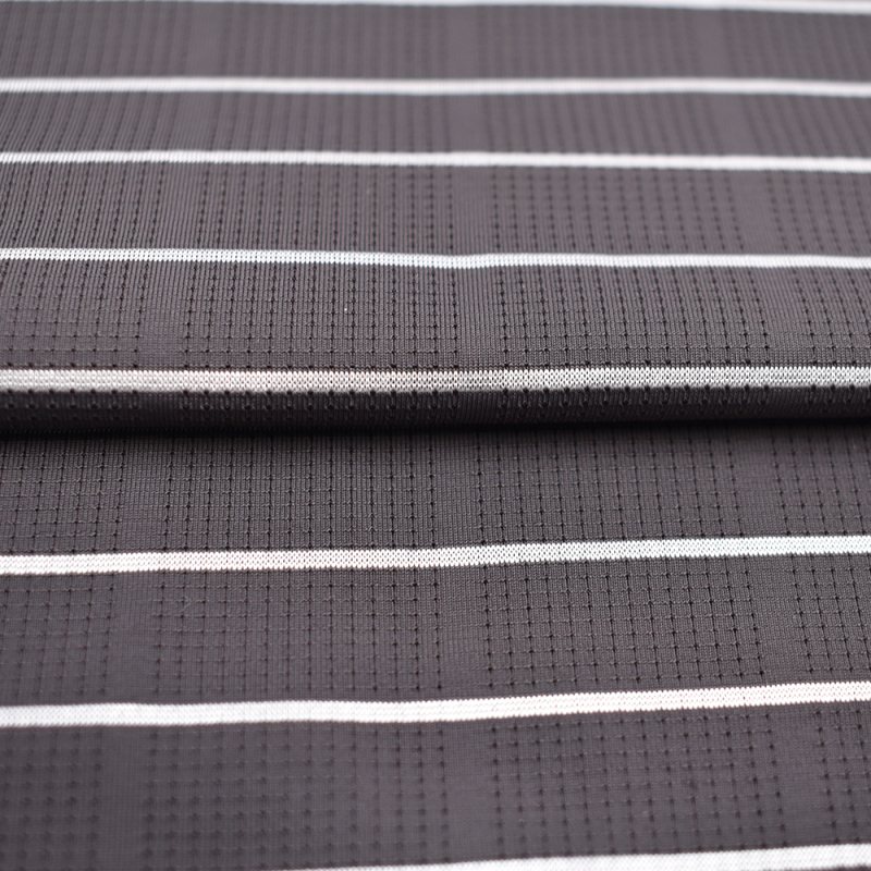 Factory high stretch spandex nylon polyester stripe jacquard mesh knitted jersey fabric for T-shirt