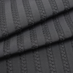 Quick dry cool high stretch warp knitting 18 spandex 82 nylon stripe jacquard swimwear fabric for sportswear