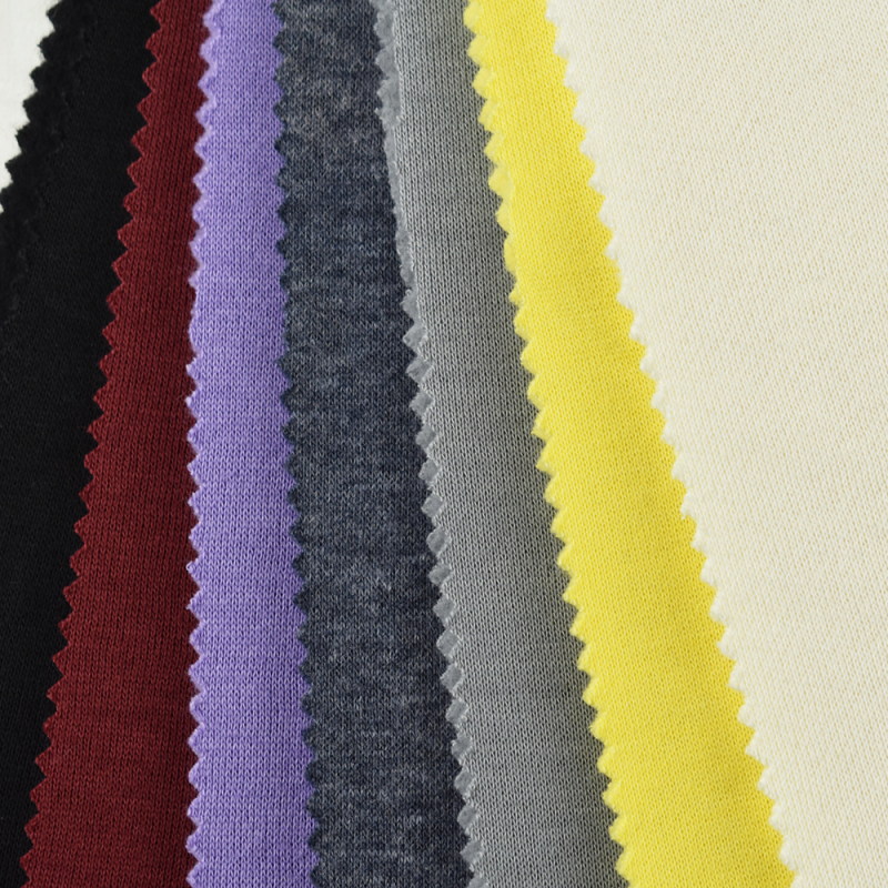Complete set Stock Solid dyed 32S TC 65% polyester 35% cotton brushed fleece knit fabric for hoodie coat