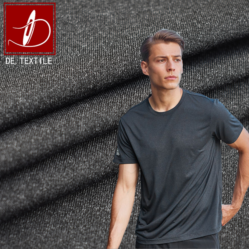Wholesale quick dry yarn dyed dark gray cationic polyester spandex knitted jersey fabric for sportswear