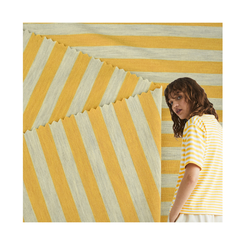 Fashion pattern Recycled 95% polyester 5% spandex stripe yarn dyed jersey fabric for t-shirt 200gsm