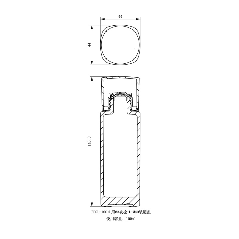 FPG Round square bottle - FPGL-100-4