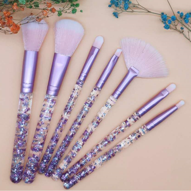 Custom Luxury Glitter Handle 7Pcs Crystal Diamond Foundation Makeup Brush Set With Bag