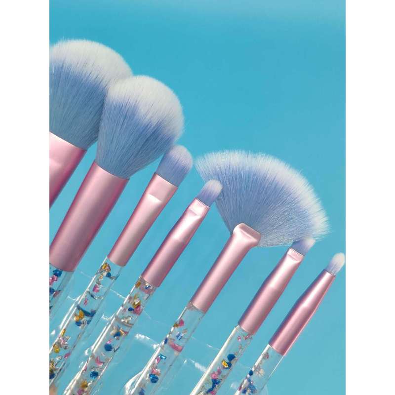 Custom Luxury Glitter Handle 7Pcs Crystal Diamond Foundation Makeup Brush Set With Bag
