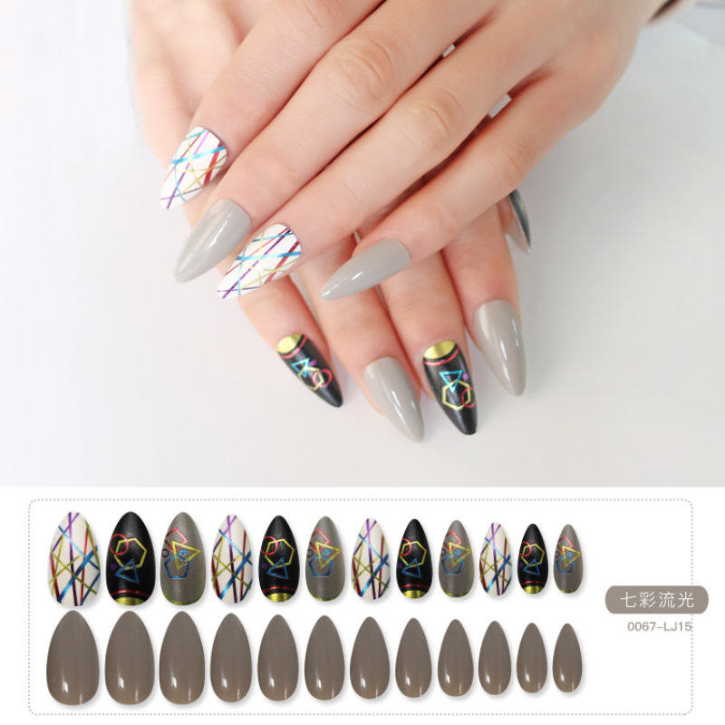 Wholesale False Nails 24 Pcs Long Stiletto Shape Design False Nails With Glue Stickers Full Cover Press On Nails