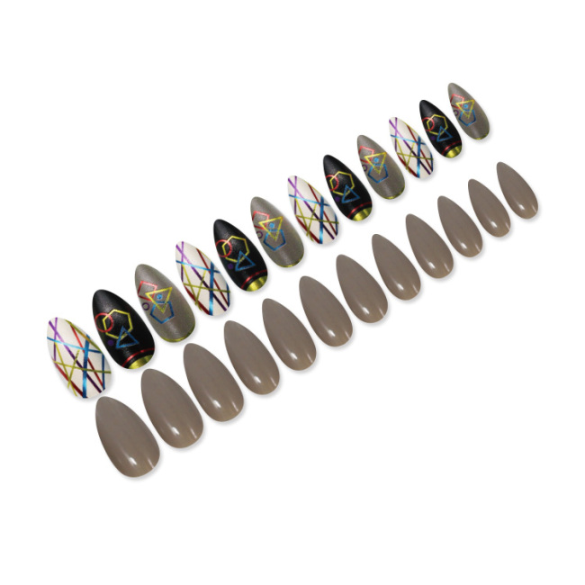Wholesale False Nails 24 Pcs Long Stiletto Shape Design False Nails With Glue Stickers Full Cover Press On Nails