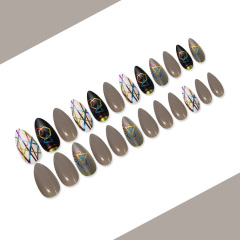 Wholesale False Nails 24 Pcs Long Stiletto Shape Design False Nails With Glue Stickers Full Cover Press On Nails