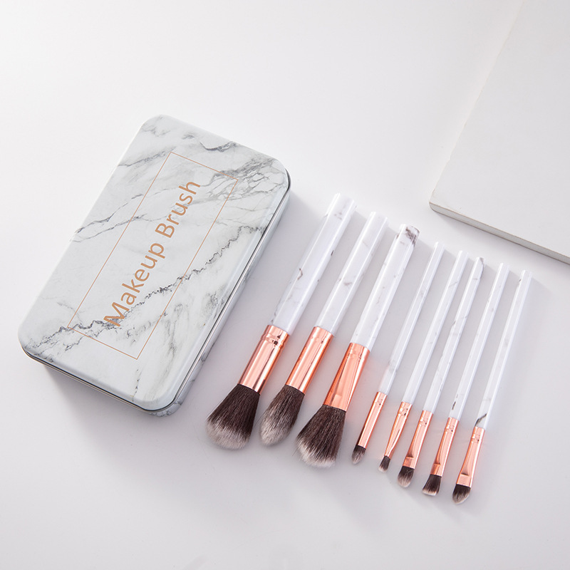 Custom Professional Make Up Tool 8 Pcs Gold Marble Makeup Brush Set
