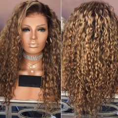 African Fluffy Mixed Brown Long Curly Deep Wave Lace Front Wigs Human Hair