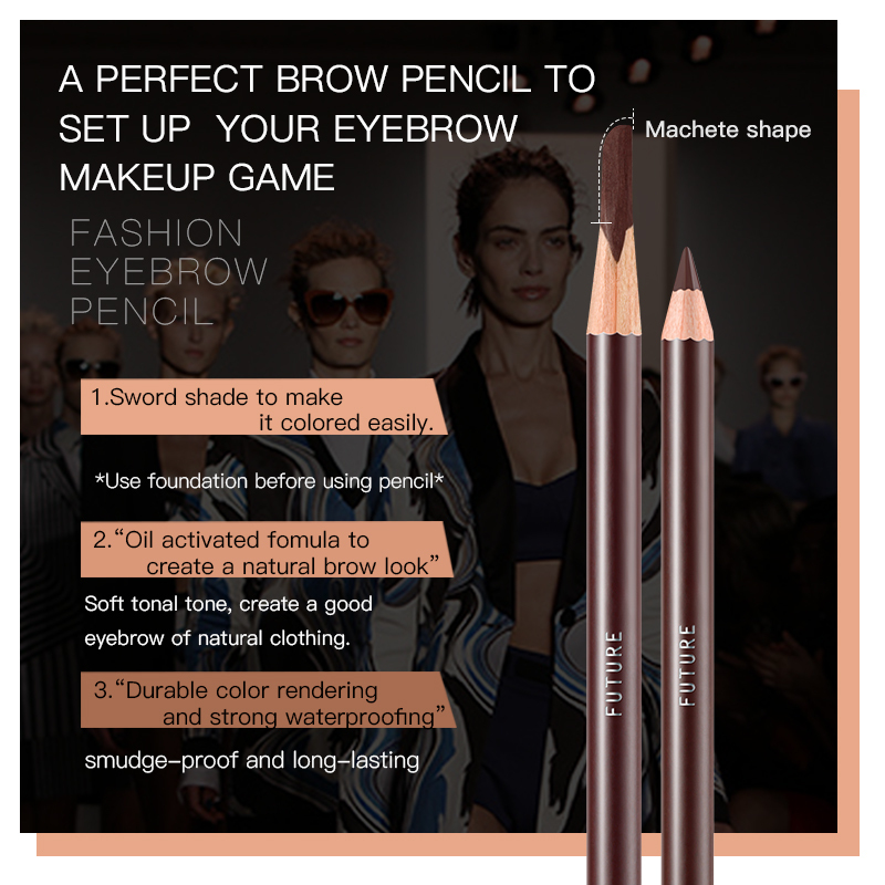 Wooden Waterproof Durable Plain Dark Brown Peelable Eyebrow Pencil