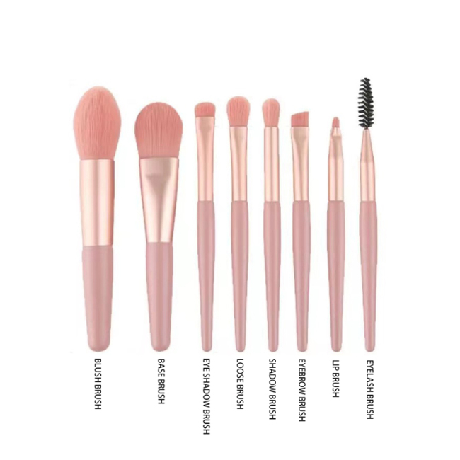 8 pieces Custom min makeup brush set pink natural makeup brushes set