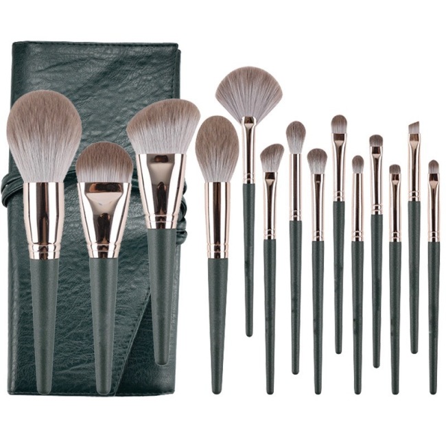 Cheap Professional 14 pcs Custom High Quality Unique makeup brush set with quilt bag