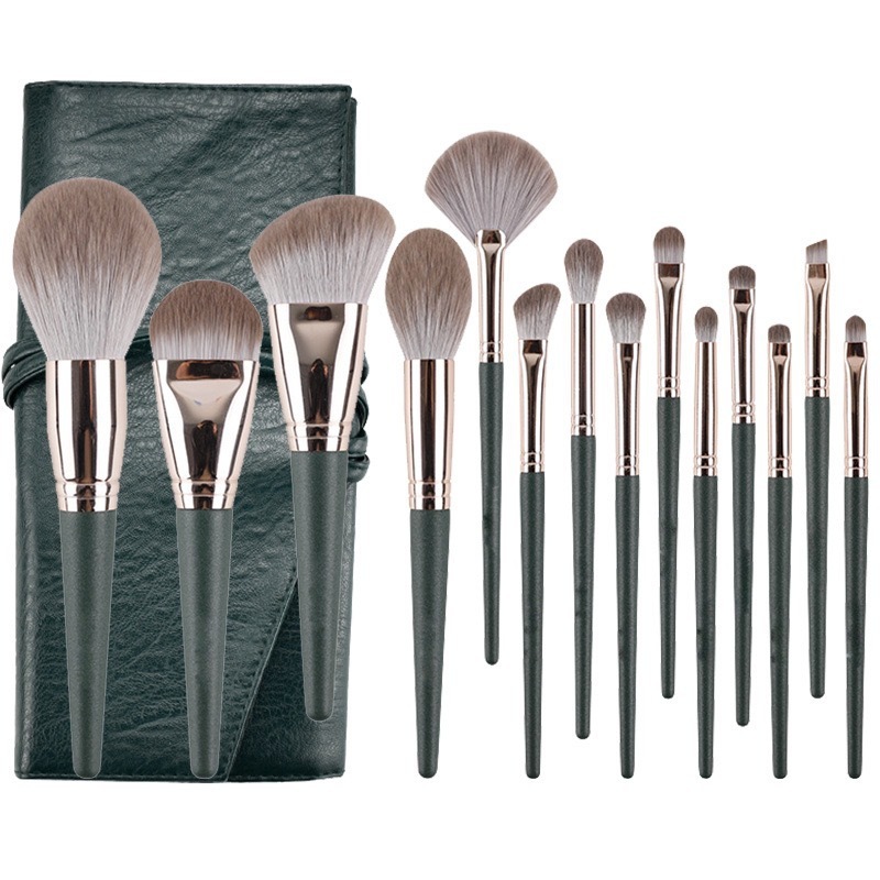 Cheap Professional 14 pcs Custom High Quality Unique makeup brush set with quilt bag