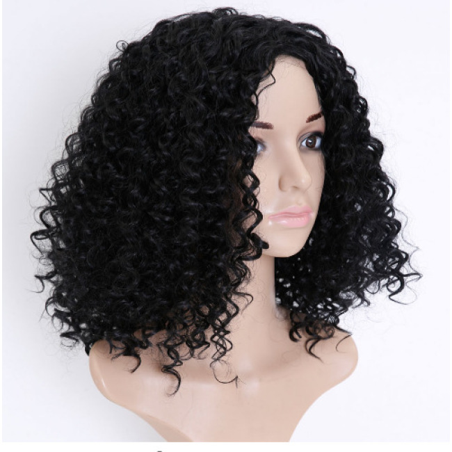 16 inch black brown wholesale Deep wave wig for black women synthetic hair wig