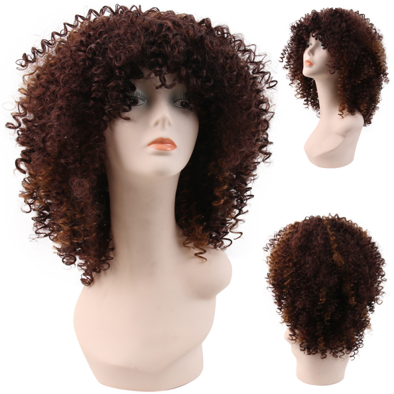16 inch black brown wholesale Deep wave wig for black women synthetic hair wig