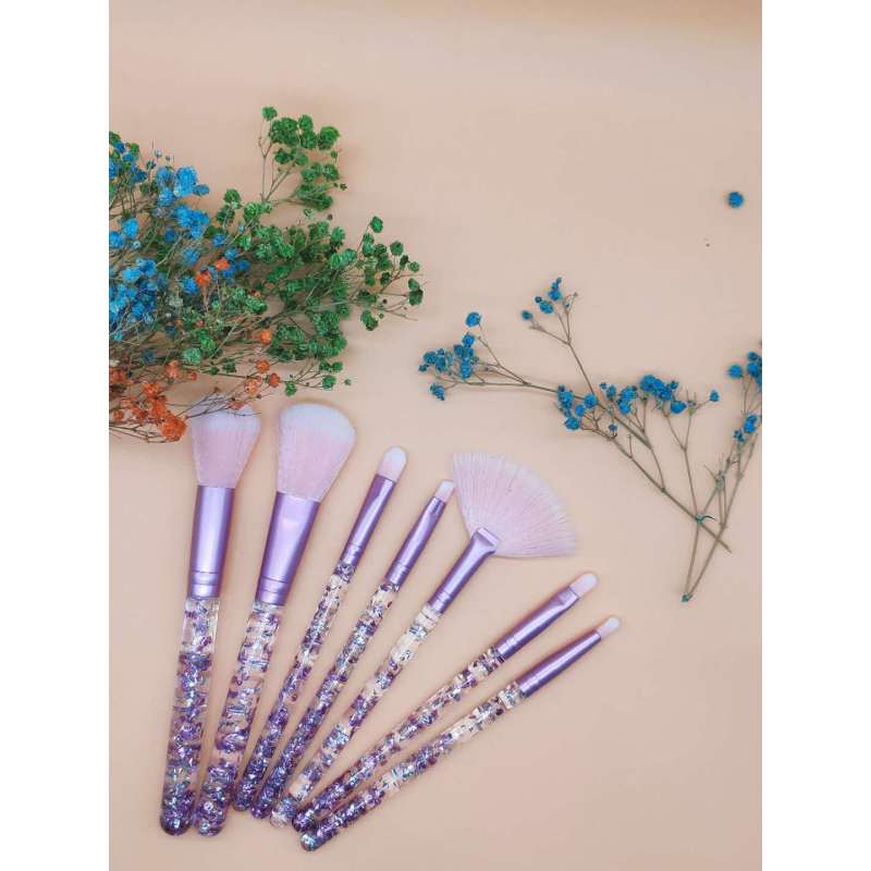 Custom Logo 7 Pcs Pvc Crystal Bag Luxury Pink Makeup Brushes