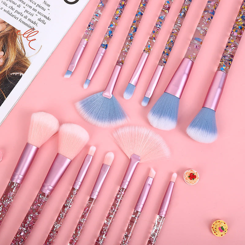Custom Logo 7 Pcs Pvc Crystal Bag Luxury Pink Makeup Brushes