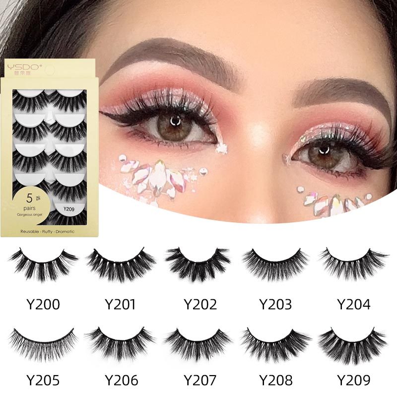 5 Pairs Lashes Private Label 3D faux mink full strip lashes Custom made full strip lashes