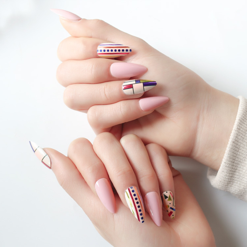 Wholesale 24 Pieces Long Ballerina Press On Nails Full Cover False Nails Colorful Ballerina Nails