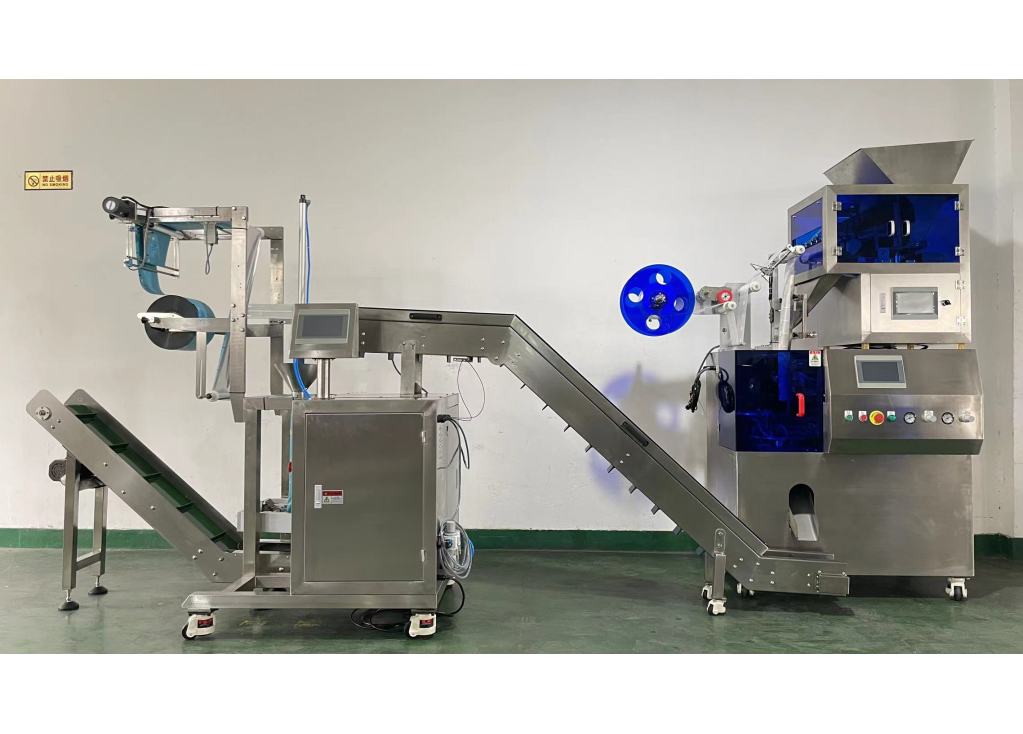 Quantitative Weighing Type Pyramid Tea Bag With Envelope Packaging Machine With Feeding Conveyor