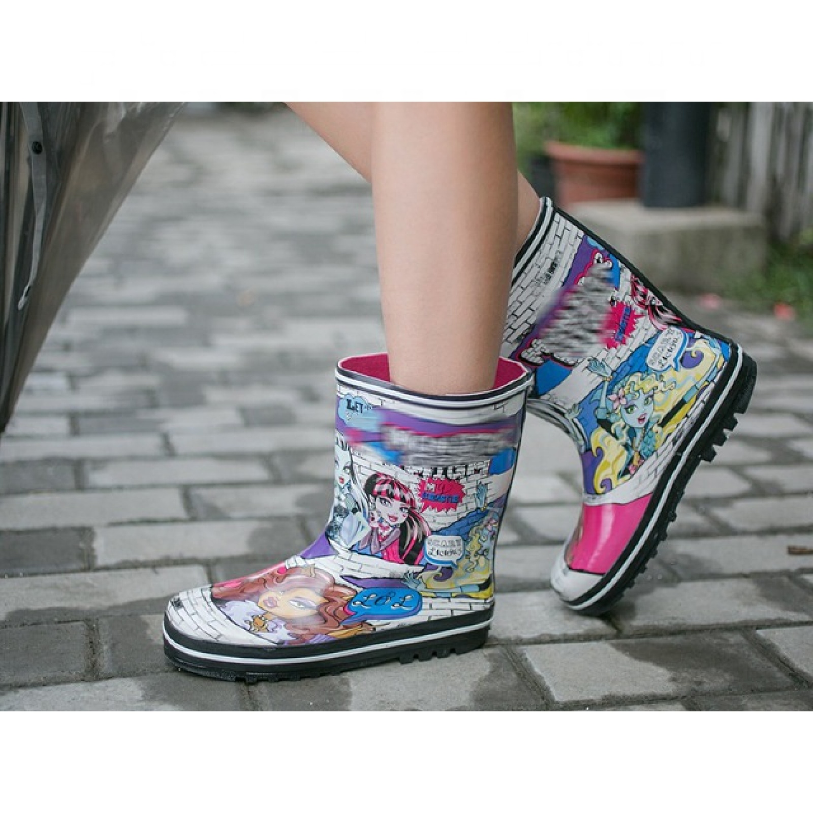 High Quality Women's Customized Rain Wellies Waterproof Rubber Rain Boots with Printing