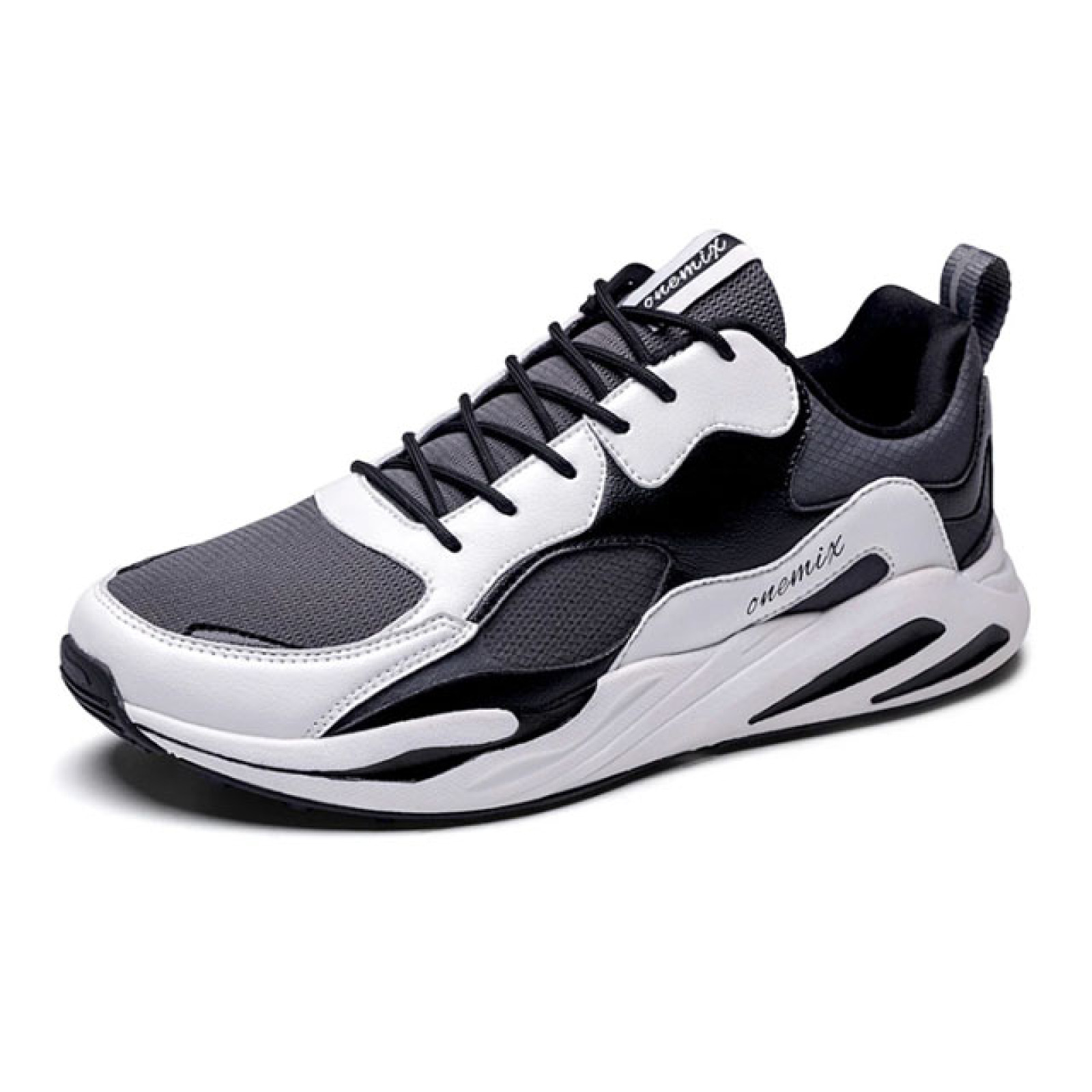 ONEMIX TIME Breathable Mesh Nubuck Running Shoes For UNISEX 1559 Black White