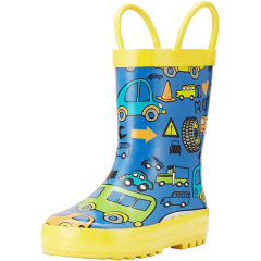 Yellow Boys Rubber Boots with Lovely Cars Printing Gumboots for kids Rain Wellies