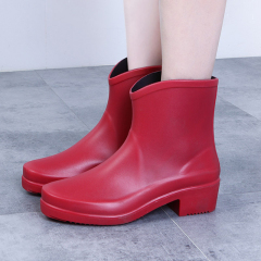 Fashion Short Tube High-heeled Rain Boots Women's Adult  Anti-skid Waterproof PVC Boots