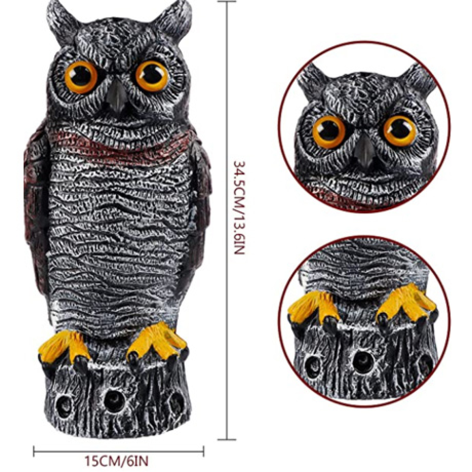 Customized  Horned Owl Bird Deterrents with Yellow Claws Outdoor Garden Realistic Plastic Owl Bird Scarecrow Decoy Wholesale
