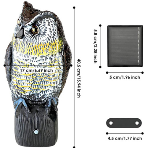 Customized  Motorized Plastic Owl Bird Decoy Flashing Eyes And Frightening Sound Scarecrows Owl Deterrents For Garden