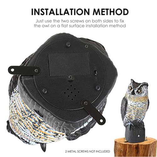 Customized  Motorized Plastic Owl Bird Decoy Flashing Eyes And Frightening Sound Scarecrows Owl Deterrents For Garden