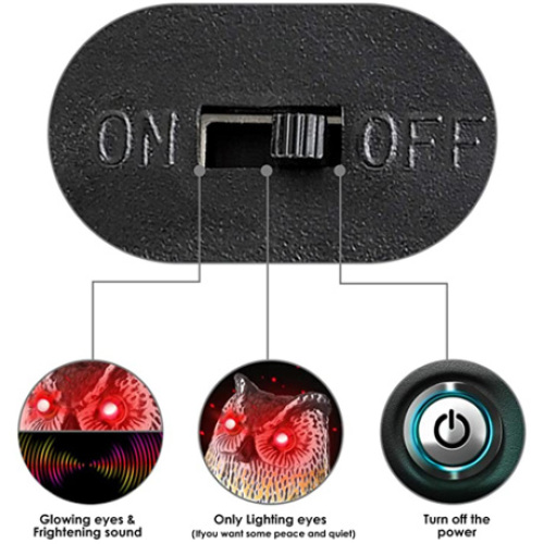 Customized  Motorized Plastic Owl Bird Decoy Flashing Eyes And Frightening Sound Scarecrows Owl Deterrents For Garden