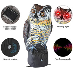 Customized  Motorized Plastic Owl Bird Decoy Flashing Eyes And Frightening Sound Scarecrows Owl Deterrents For Garden