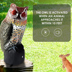 Customized  Motorized Plastic Owl Bird Decoy Flashing Eyes And Frightening Sound Scarecrows Owl Deterrents For Garden
